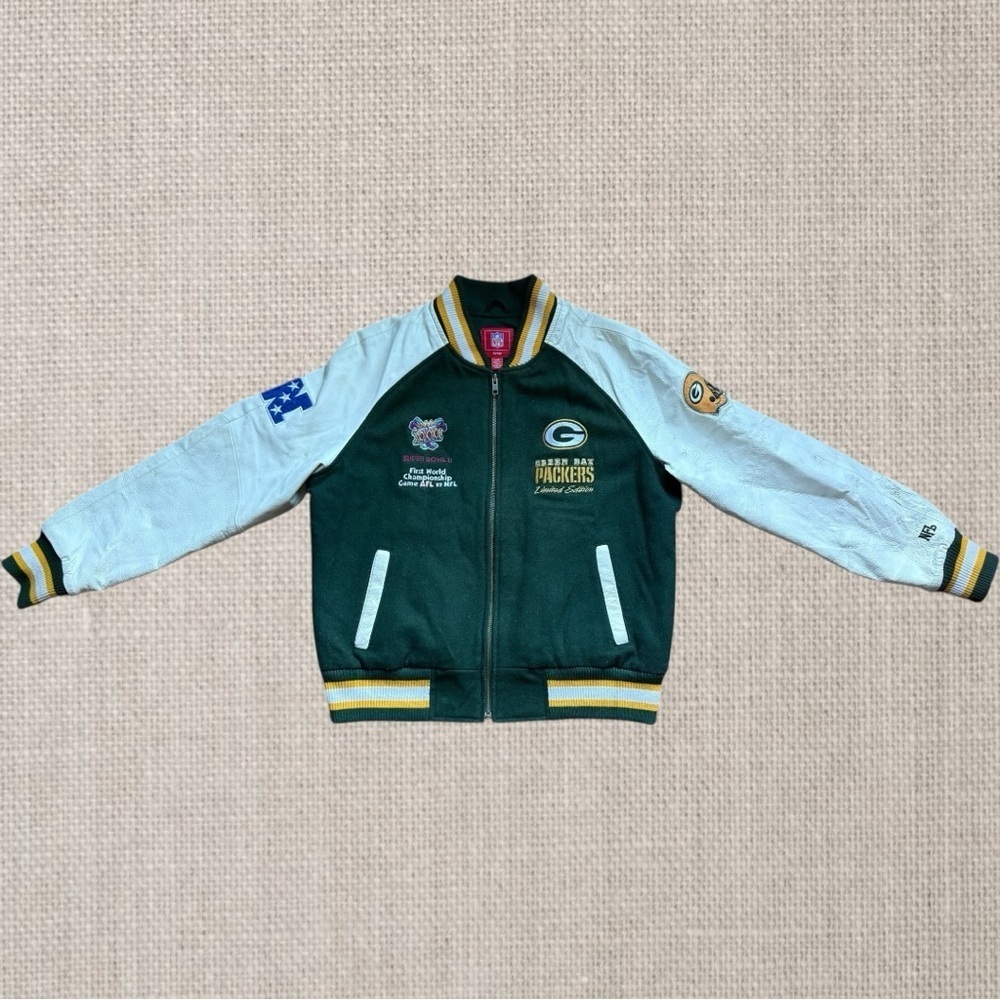 GB Packers Vintage Jacket w/a Wool Blend Body & Cream-Colored Leather Sleeves - Picture 2 of 16